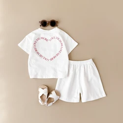 Ins Pasgeboren Baby Kleding Set Meisjes Katoen Hartvormige Brief Print Zomer T-Shirt + Short 2 Stuks Voor 1-4y Baby Jongens Kleding