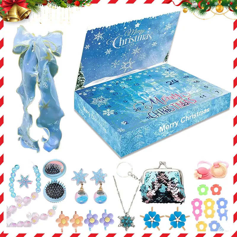 Boîte de calendrier de l'avent de noël 2026, ensemble de bijoux de princesse, couvre-chef, épingle à cheveux, nouvel an, calendrier de compte à rebours de noël, cadeau