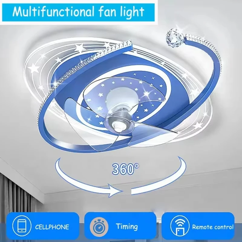 Modern LED Ceiling Fans Light Stepless Dimming with Remote Control Fan Light, 6 File Adjustable Fans, for Bedroom Living Room