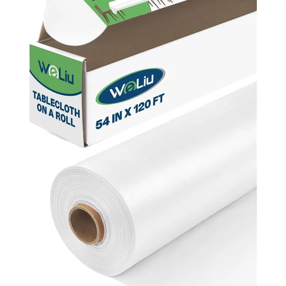 

54 White Disposable Tablecloth Roll - 120ft x 54in for Events, Parties, Holidays