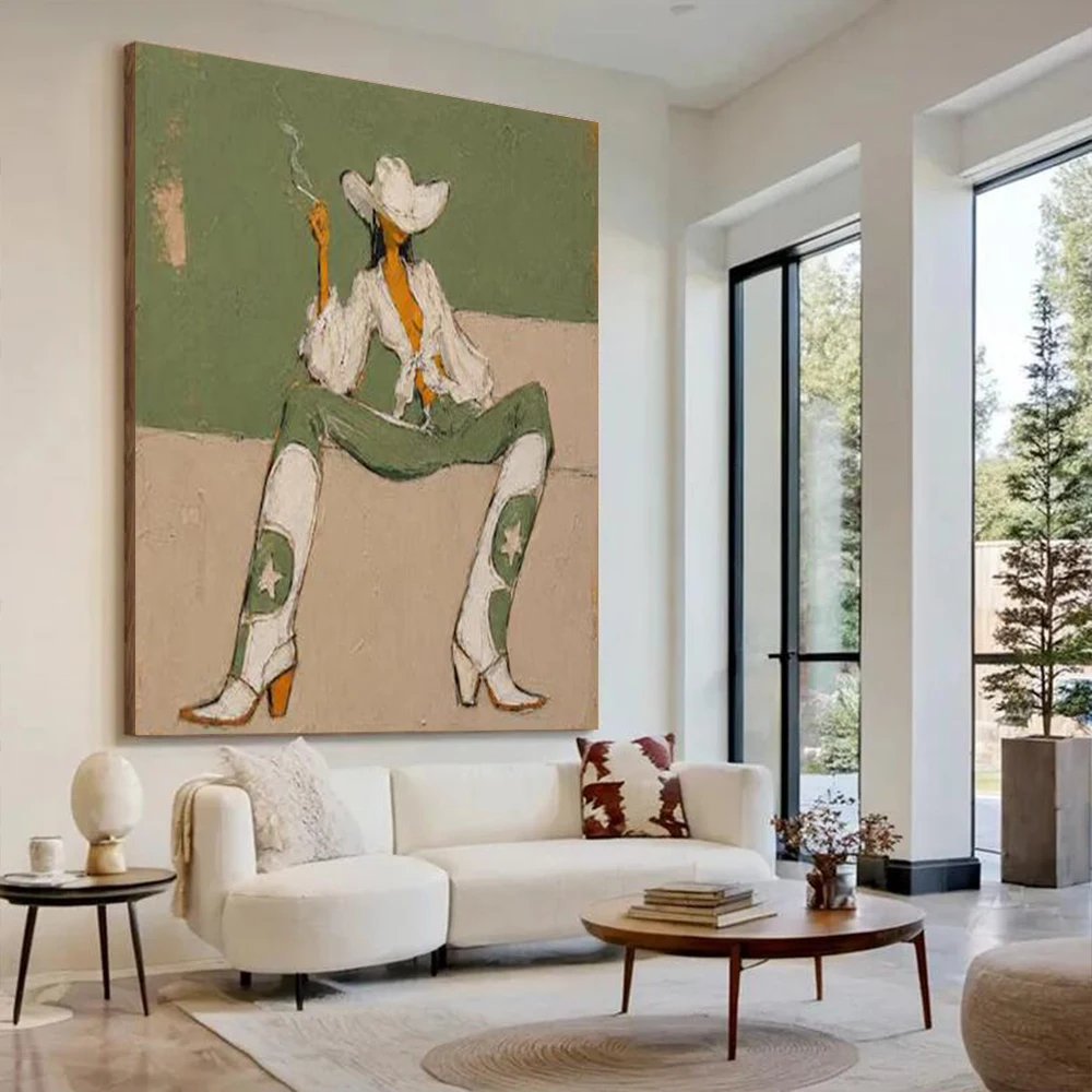 100% Handmade Abstract Oil Painting on Canvas - Female Knight Wall Art Picture for Home Living Room Decor Image Artwork Mural