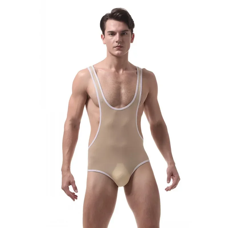 KWAN.Z bodysuit men ultrathin ice silk mens underwear transparent corset nylon bodysuit masculino erkek korse shapewear for men