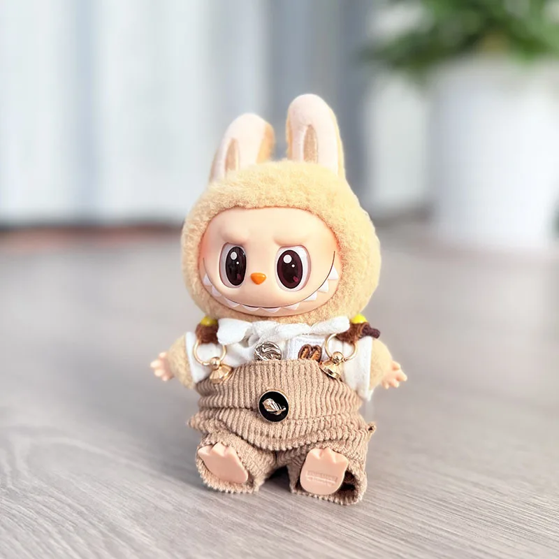 

Cute Labubu Doll Khaki Overalls Outfit Retro Casual Style For 15/17cm 1st-3rd Gen