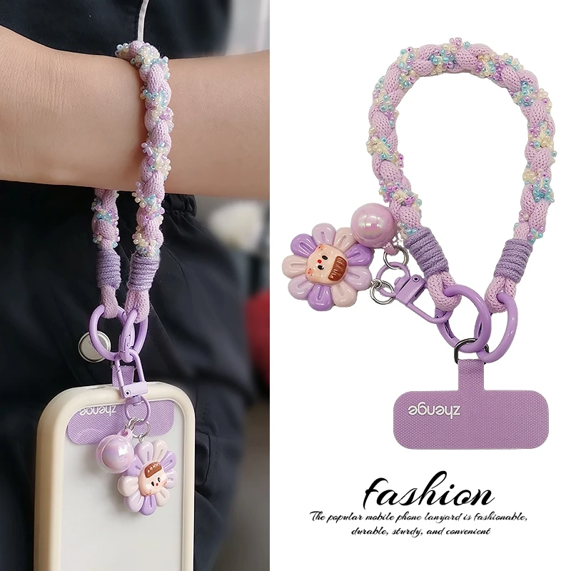 

Colorful pearl cross woven wrist strap, women's short handheld anti lost phone hanging strap