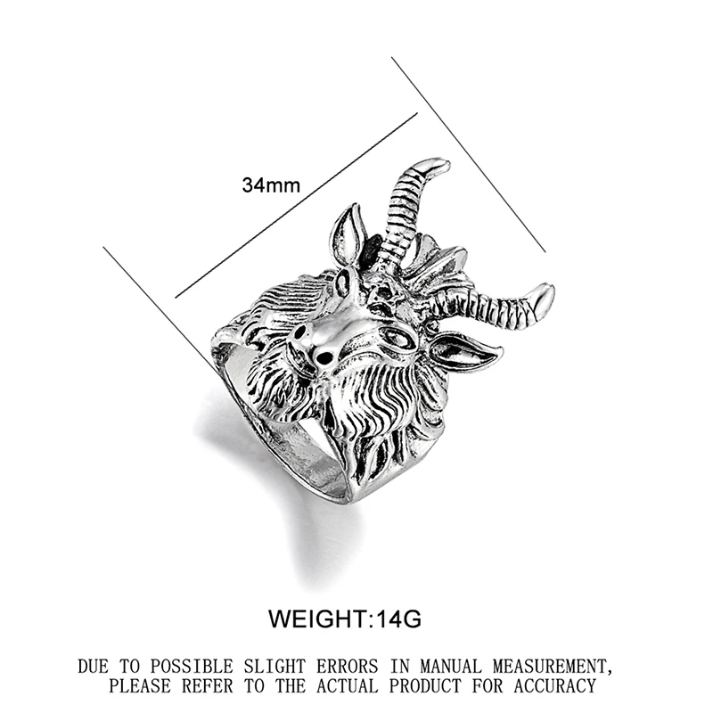 خاتم رجالي من خليط معدني برأس الماعز Baphomet ، مجوهرات بانك قوطي خماسي شيطاني ، خاتم هيب هوب للدراجات النارية بلون فولاذي لهدايا ماني