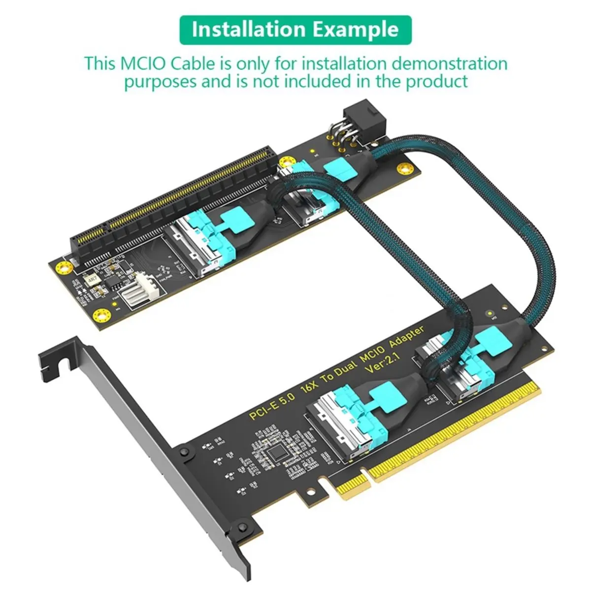 PCI- Express PCIe 5.0 X16 to Dual MCIO SFF-1016 Adapter Card