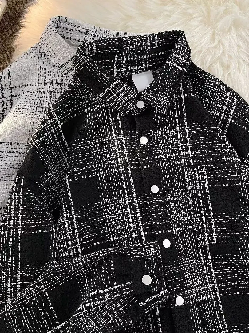 

Модный вязаный жакет с длинными рукавами для мужчин, осенний, в корейском стиле, больших размеров, с воротником, в клетку, верхняя одежда для зимы