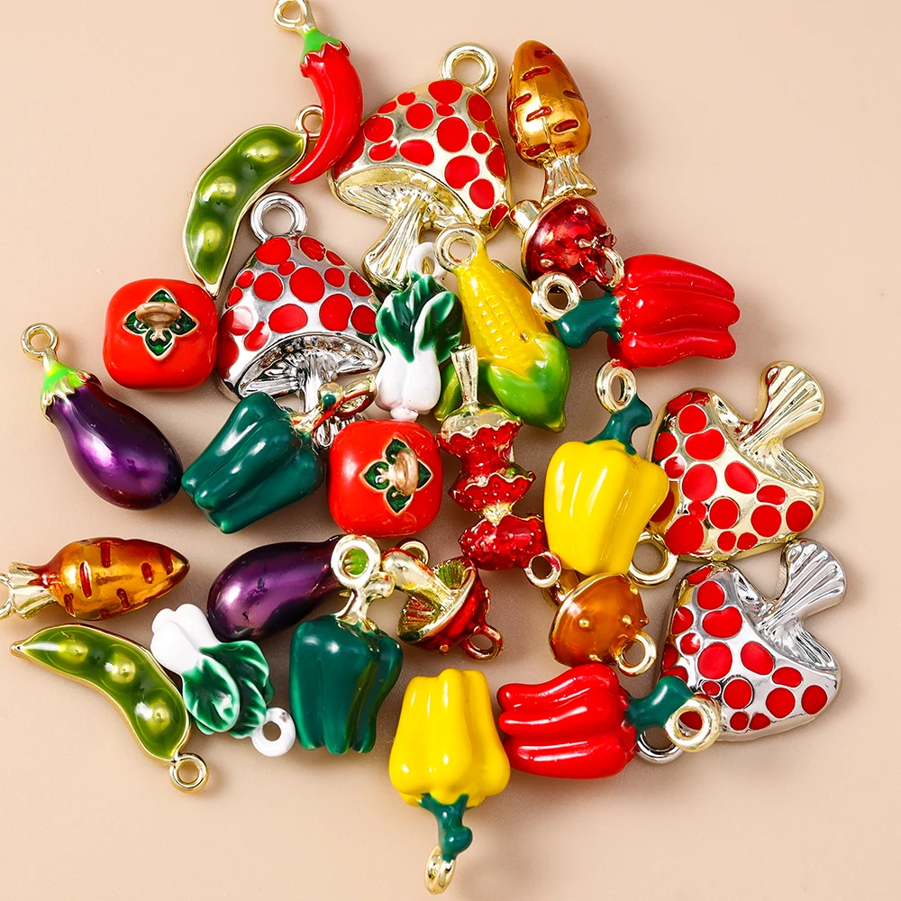 Leslie 5 Stück süße Gemüse Mini Mais Aubergine Pilz Pfeffer baumelnde Charm-Perlen für Marke Sterling Silber Armbandherstellung DIY – Detail 6