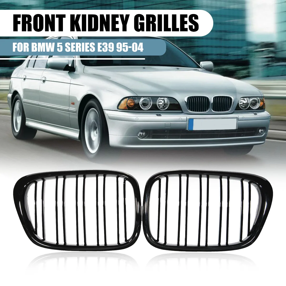 

For BMW E39 5 Series 525 528 530 Gloss Black Grille Car Front Hood Grill Kidney Grilles Racing Grill 1997-2003 Dual Line Grills