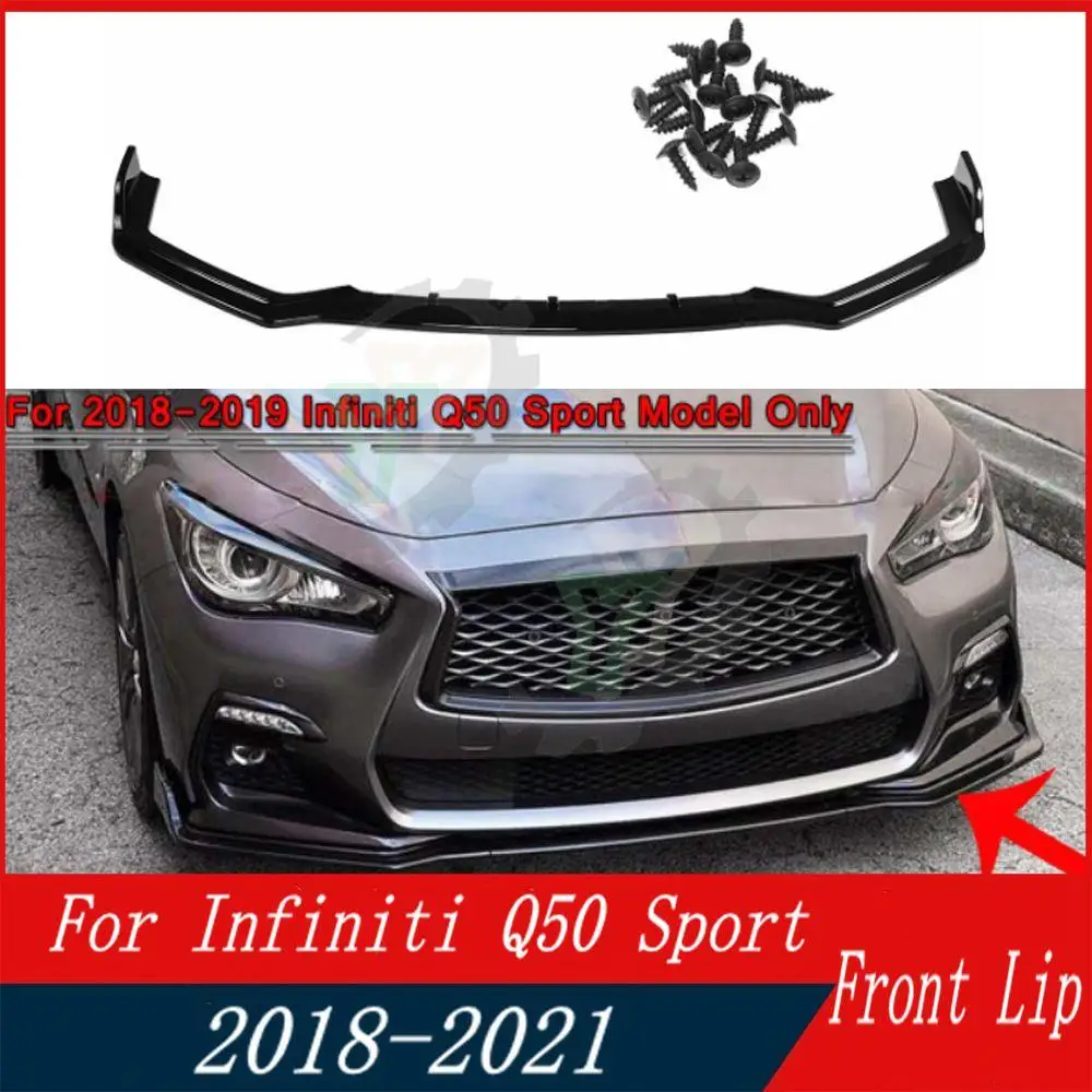 3PCS Car Front Bumper Lip Spoiler Splitter Diffuser Detachable Body Kit Cover Guard For Infiniti Q50 Sport 2018 2019 2020 2021