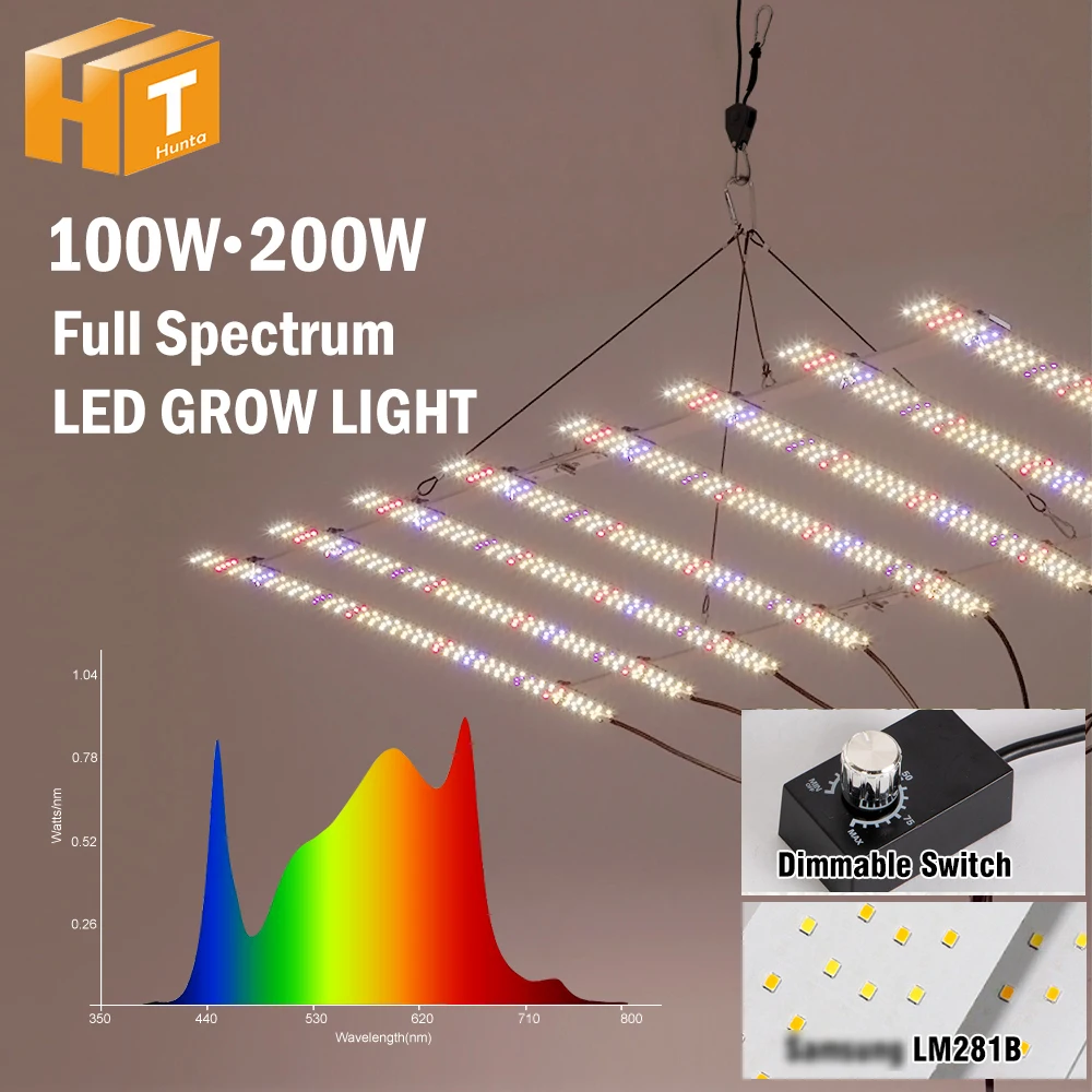 100W 200W Dimmbares Vollspektrum LED-Wachstumslicht LM281B IR730nm UV395nm Hochleistungs-LED-Chip für Gemüse Blumen Pflanzen Aussaat