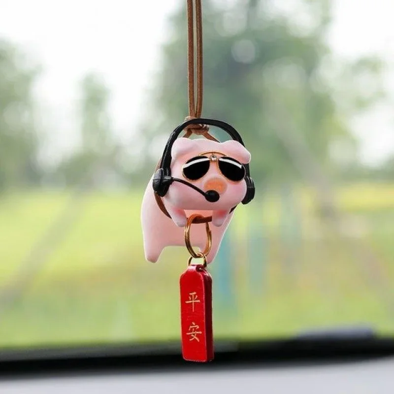 1Pcs Kids Adult Cute Little Pig Car Pendant Decoration Swing Piggy Keychain Hanging Flying Interior Accessories Decor