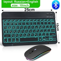 RGB Bluetooth Keyboard And Mouse Set Mini Wireless Keyboard and Mouse Kit Rechargeable Russian Keyboards 10 Inch For iPad Tablet