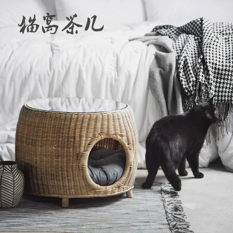 The product can be customized. Rattan pet furniture coffee table, cat nest