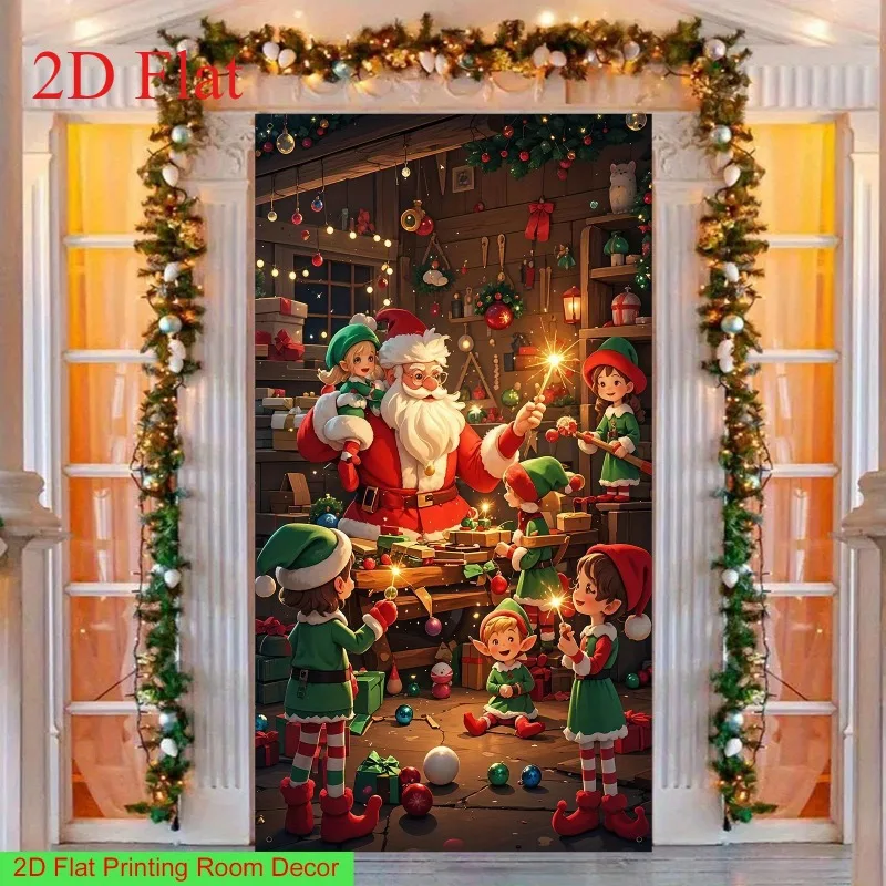 2Dflat Banner Halloween Türflagge, Weihnachts-Türvorhang, aus Polyester, ein Muss für Weihnachtsfeiern