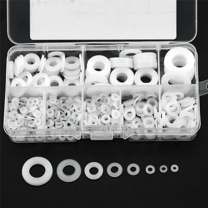 500Pcs White Nylon Flat Washer Gasket Set M2 M2.5 M3M4M5 M6 M8 M10 Plastic Sealing O-Rings Assortment Kit Fastener