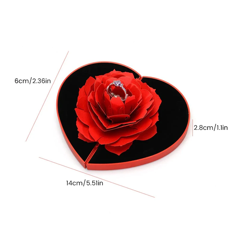 Valentines Day Gift 2026 Romantic Preservation Gorgeous Plastic Red Heart Shape Rose Flower Box for Ring