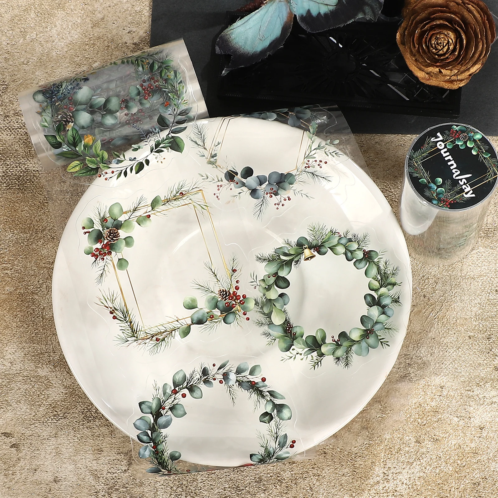 80mm*200cm Vintage Plant Border Landscape PET Tape Creative DIY Journal Material Collage Scrapbooking Stationery