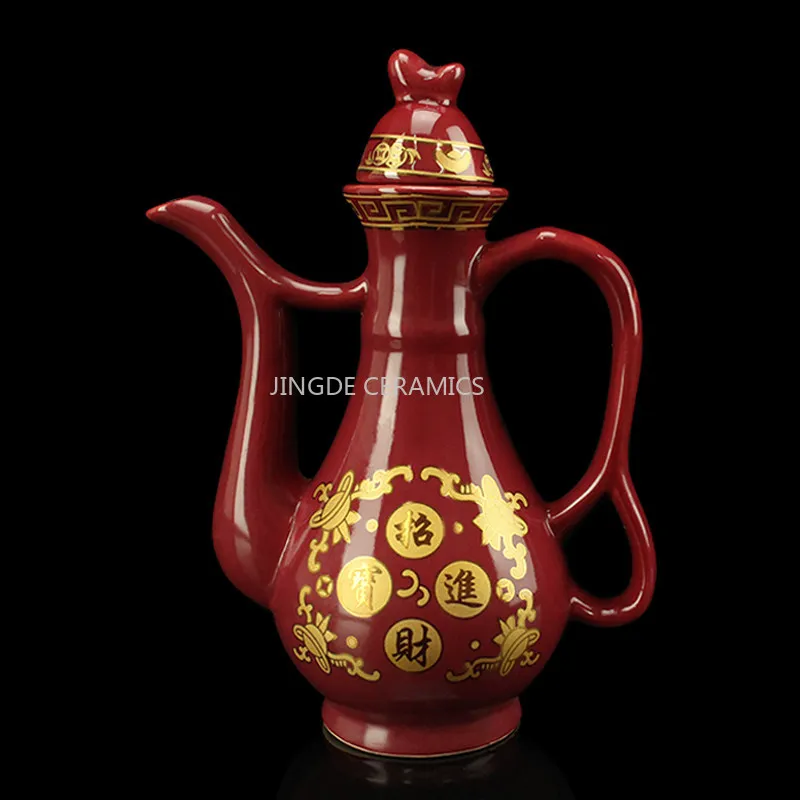 1pc Ceramic Fortune Teapot Ceramic Wine Pot Wine Cup Supplies Buddhist Hall Teapots/wine Pot Household Sacrificial Supplies