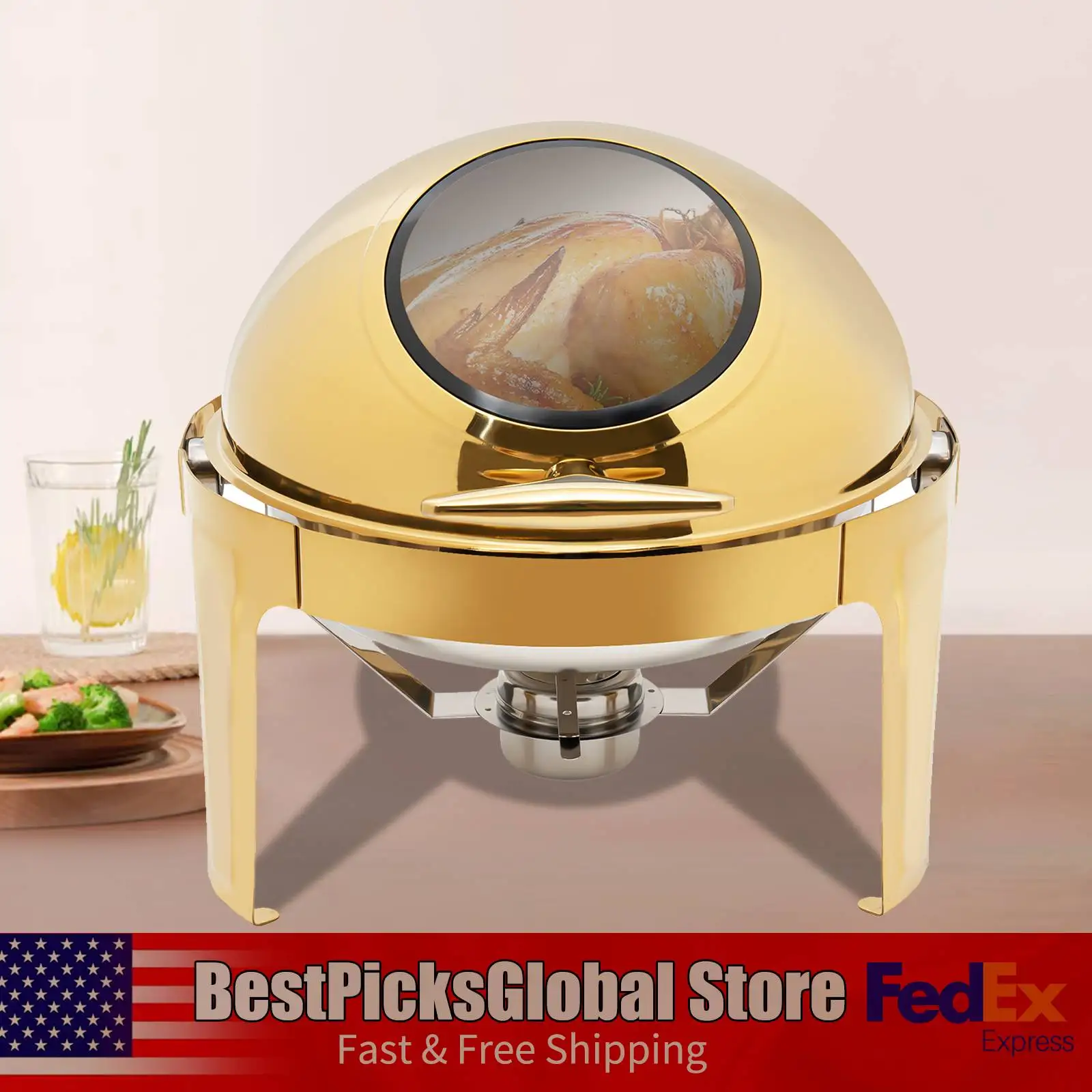 

Однокомпонентный подогреватель для фуршета, золотой, круглый, с крышкой из стекла, для кейтеринга и мероприятий