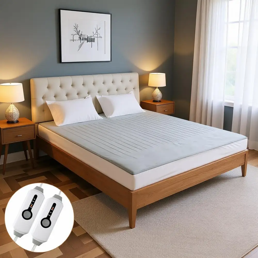 

Электрический наматрасник Queen Size 60x80, автоматическое отключение через 10 часов, 4 режима нагрева, двойное управление, глубина 15 дюймов, моющийся, светло-серый