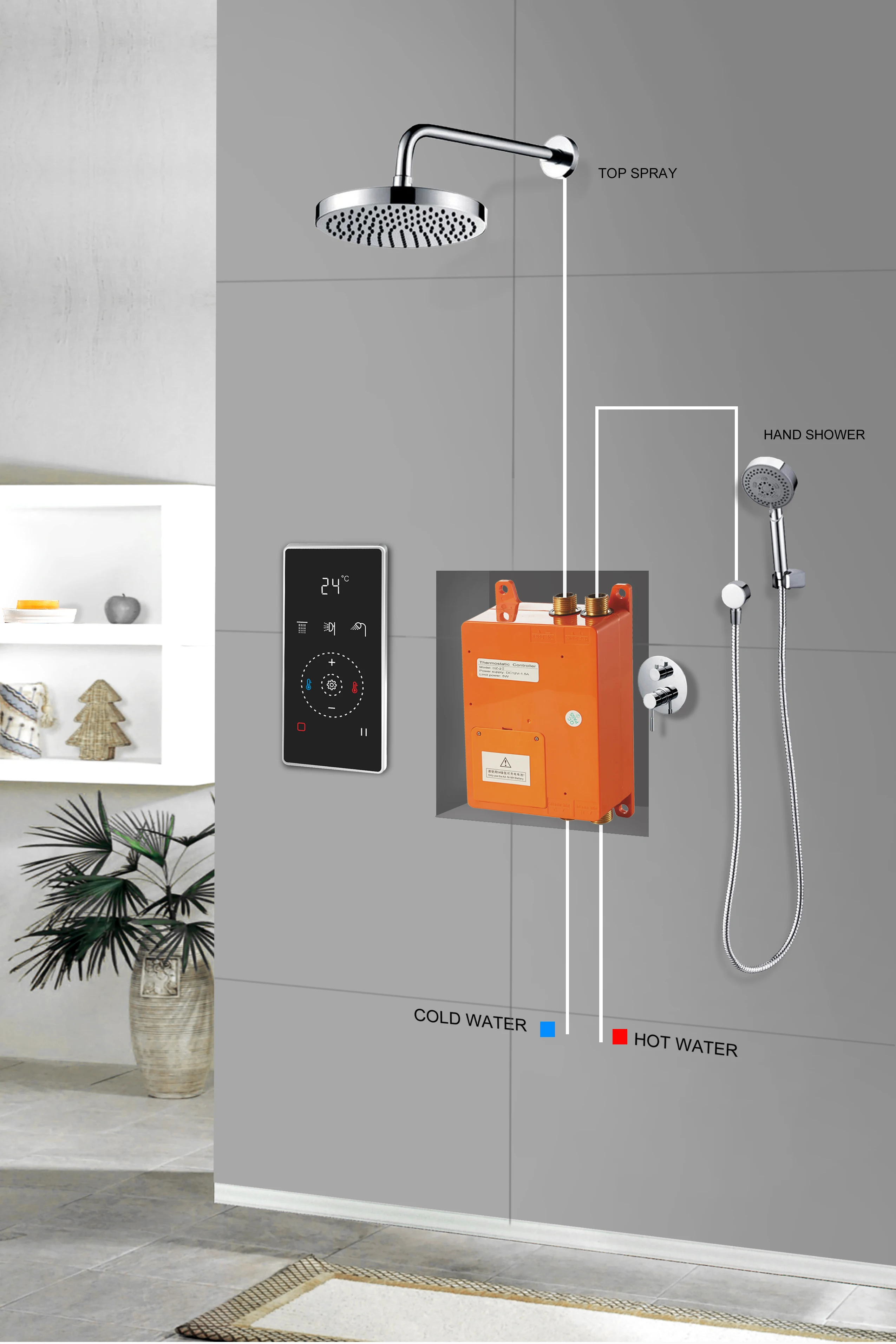 Sundream حوض الاستحمام الحنفية H206B1 ترموستات رقمي مرشحات رأس الدش وحدة تحكم الدش