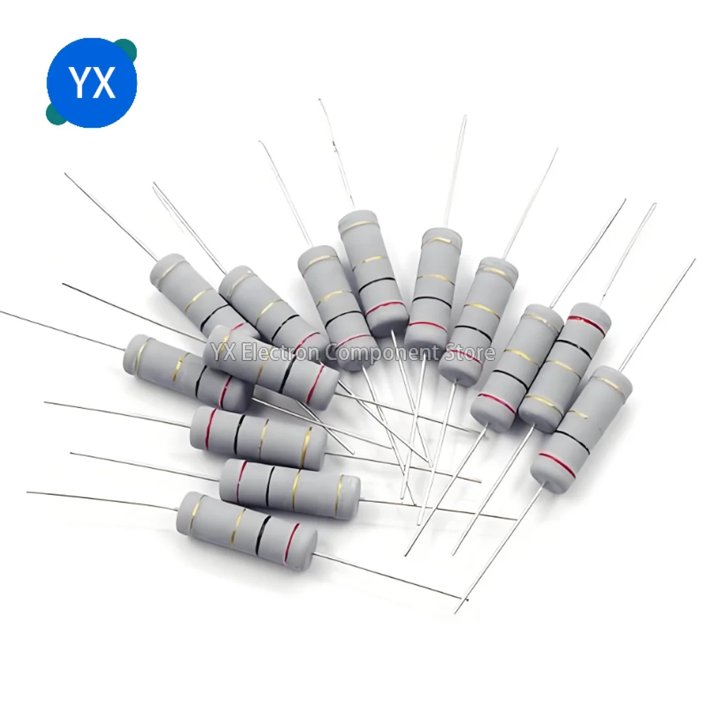 50PCS 5W Carbon Film Resistors 5% Ring Power Resistor 0.1~10M 2 3.3 10R 22 36 47 68 100 220 330 470 1K 2.2K 10K 22K 4K7 100KOhm