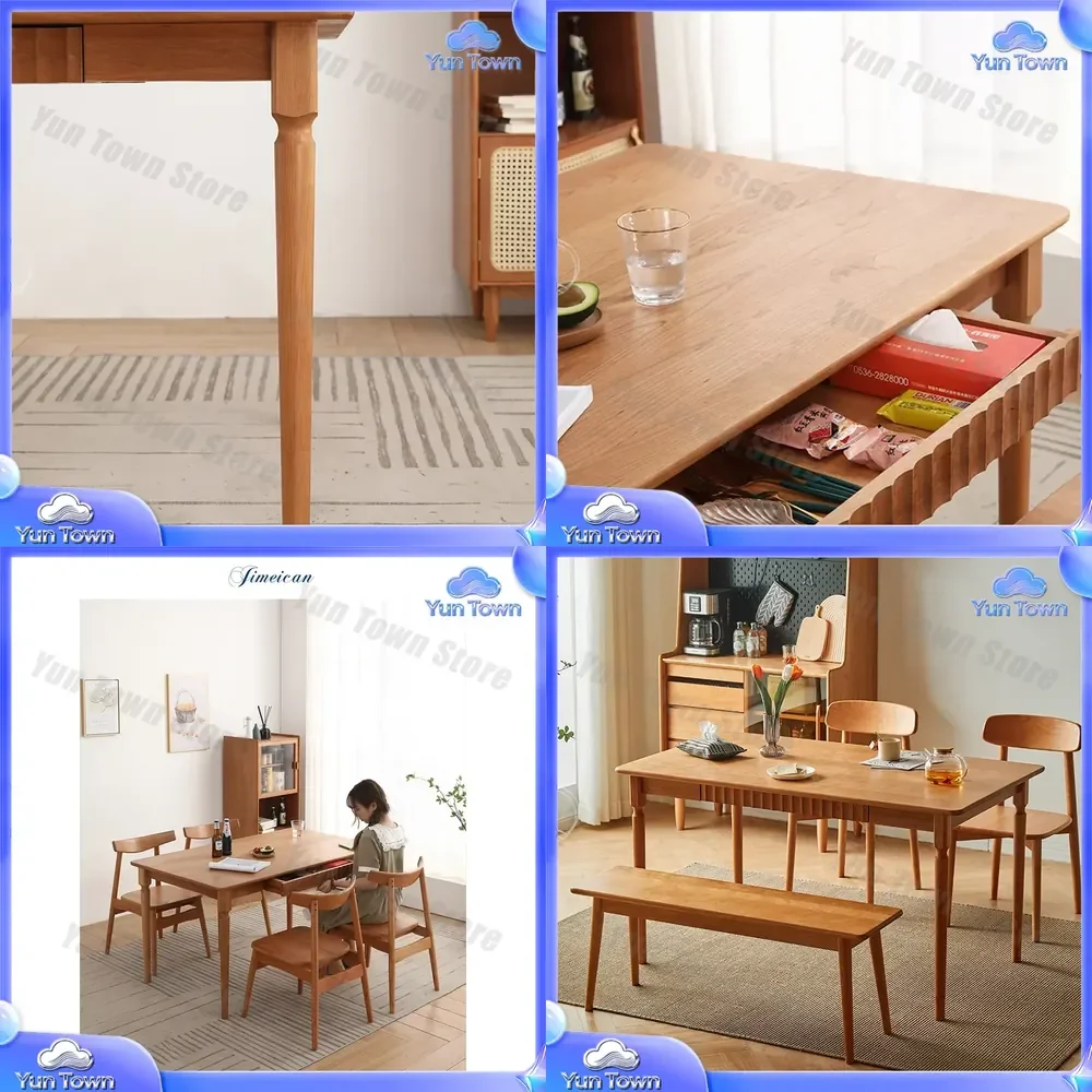 Solid Wood Dining Table for Nordic Style Homes Living Rooms and Small Japanese Apartments Cherry Wood Dining Table and Chair