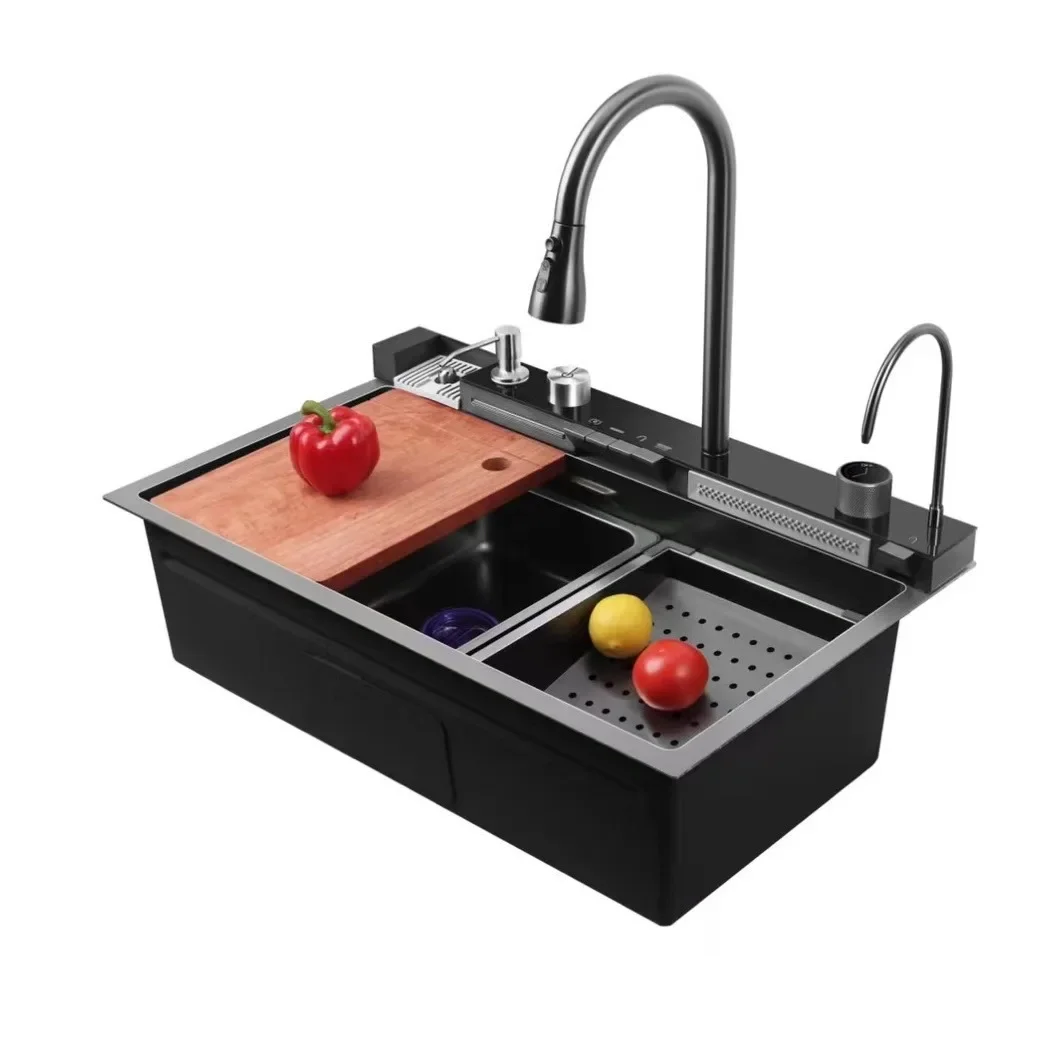 

Цифровая кухонная мойка из нержавеющей стали с одной большой чашей, многофункциональный выдвижной смеситель