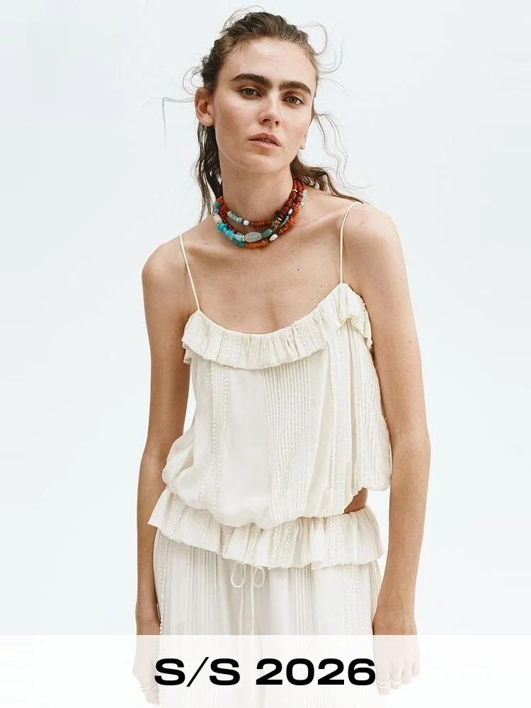

Summer New Women's Bubble Hem Strap Top 1337507 H&M Square Collar Short Length Viscose Fiber Outerwear Fashion Ladies Vest