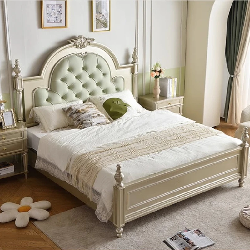 

American Princess Wood Double Bed Elegant Pretty Luxury Queen Size Loft Bed Adults Villa Cama Matrimonial Bedroom Set Furniture