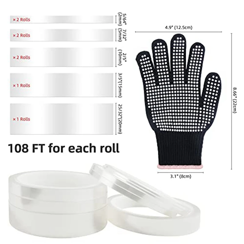 8 Rolls Heat Tape For Sublimation With Resistant Gloves Transfer Tape Sublimation Heat Press,5 Sizes 108Ft For Each Roll