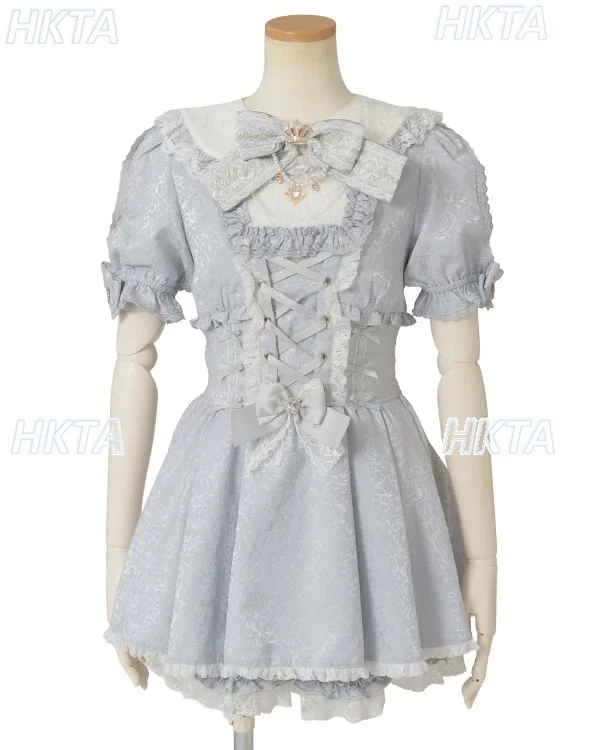 الألغام اليابانية الإنتاج الضخم الحلو لطيف لوليتا الجاكار الدانتيل فستان قصير الأكمام مجموعة تي شيرتات قصيرة للأطفال 2026 فستان صيفي جديد قطعتين مجموعة #4