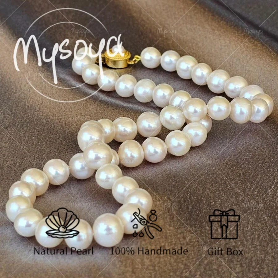 

MYSOYA Large White Freshwater Pearl Necklace 9-11mm Pearls, with Gift Box, Birthday Gift, Wedding Jewelry, Gift for Him/ Her