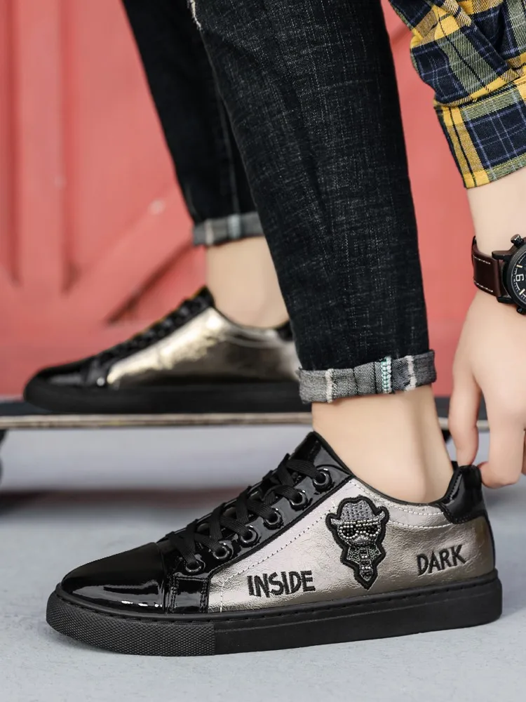 Men Casual Shoes Patent Leather Flats Skate Men Cool Driving Shoes Male Walking Shoes Sneakers Dress Trend the Latest Leisure - Image 3