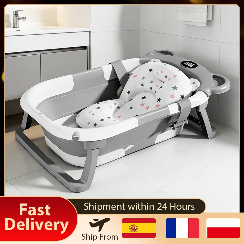 Baignoire pliable antidérapante en silicone pour bébé avec détection de température en temps réel po