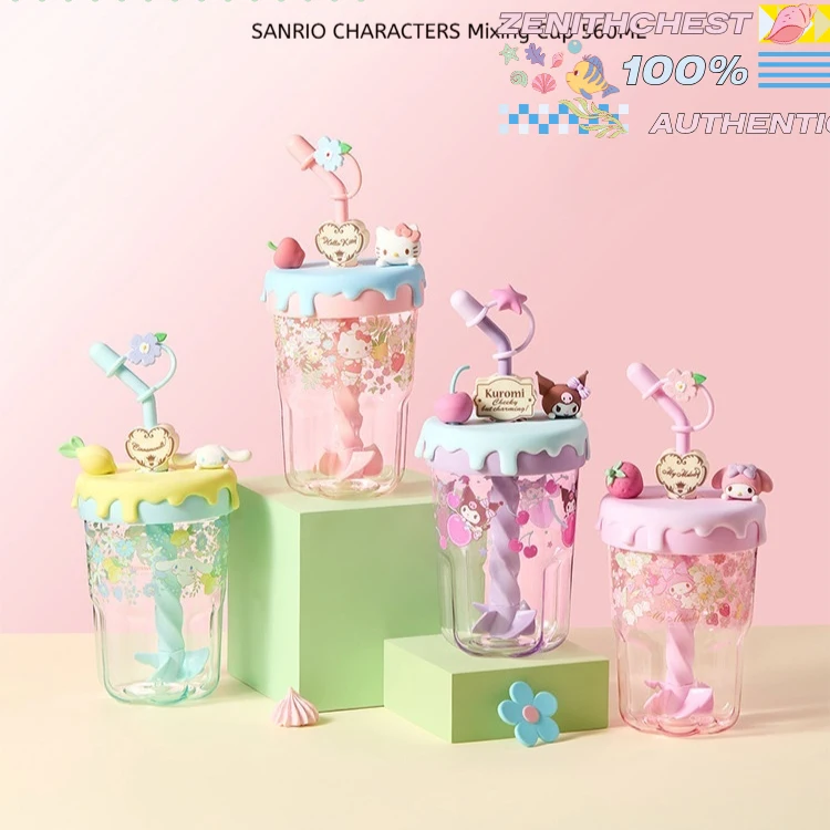

Charming SANRIO Themed Cup Hello Kitty Cinnamoroll Kuromi My Melody Straw Stir Set Fashionable Female Gift