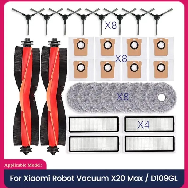 BHBD-For Robot Vacuum X20 Max / D109GL Replacement Parts Main Brush Side Brush Hepa Filter Mop Cloth Dust Bag