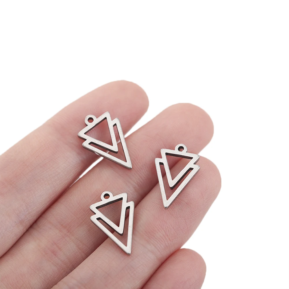 10Pcs Stainless Steel Double Triangle Charms Interlocking Hollow Geometric Pendants For Diy Earrings Necklace Jewelry Making