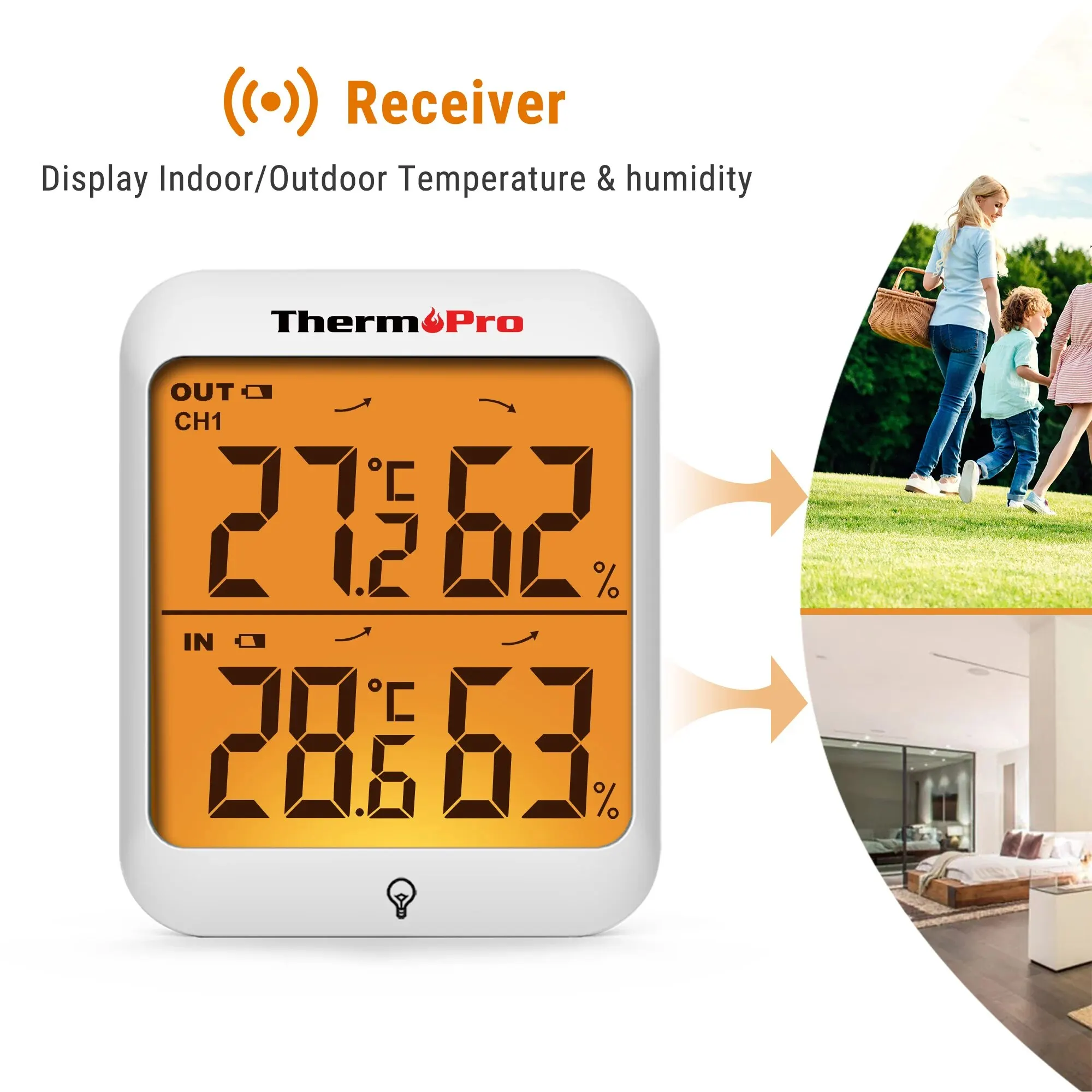 ThermoPro TP63C 60M Wireless Indoor Outdoor Hygrometer Thermometer Digital Weather Station with Backlight for Household Use