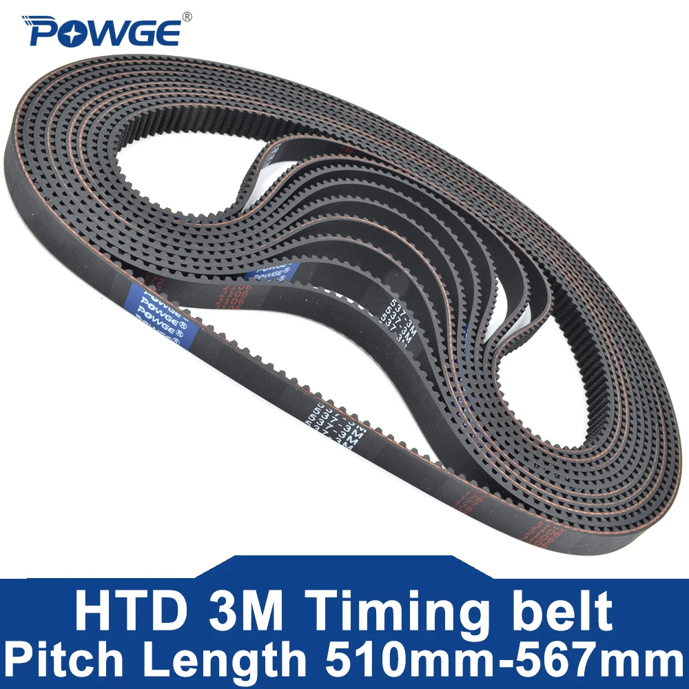 POWGE HTD 3M Timing belt Lp=510 513 516 519 522 525 528 511 534 537 540 543 546 549 552 555 558 561 564 567 Width 6-30mm  Rubber