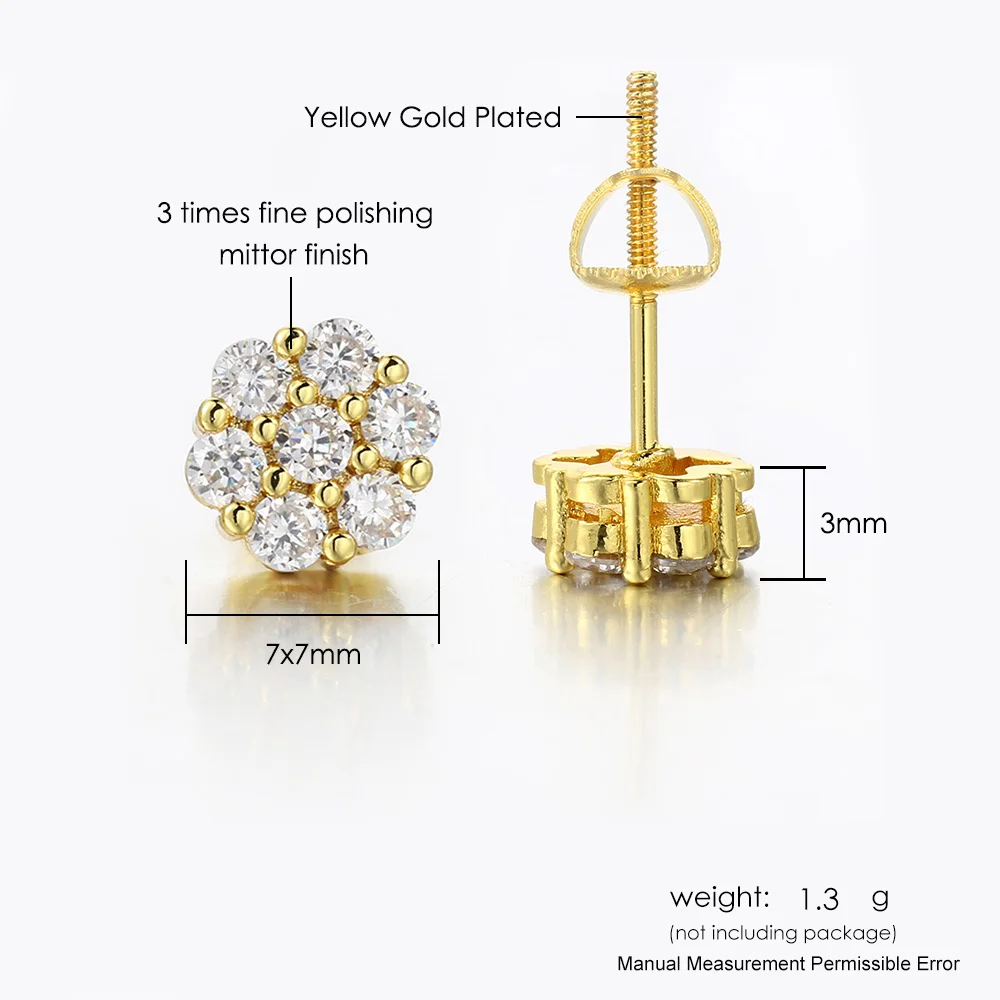 Hippie Iced Out Zirconia Earrings Gold Color Hip Hop Screw Ear Stud For Women Men Punk Hip Hop Jewelry Gifts Wholesale OHE175