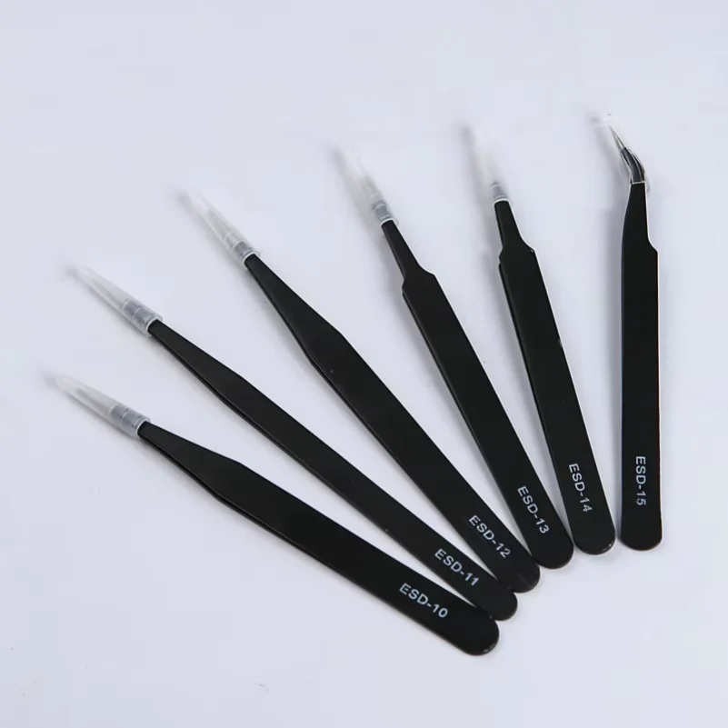 Precision ESD anti-static tweezers set -6-pc stainless steel tool for electronic repair and process modeling, bending 2025
