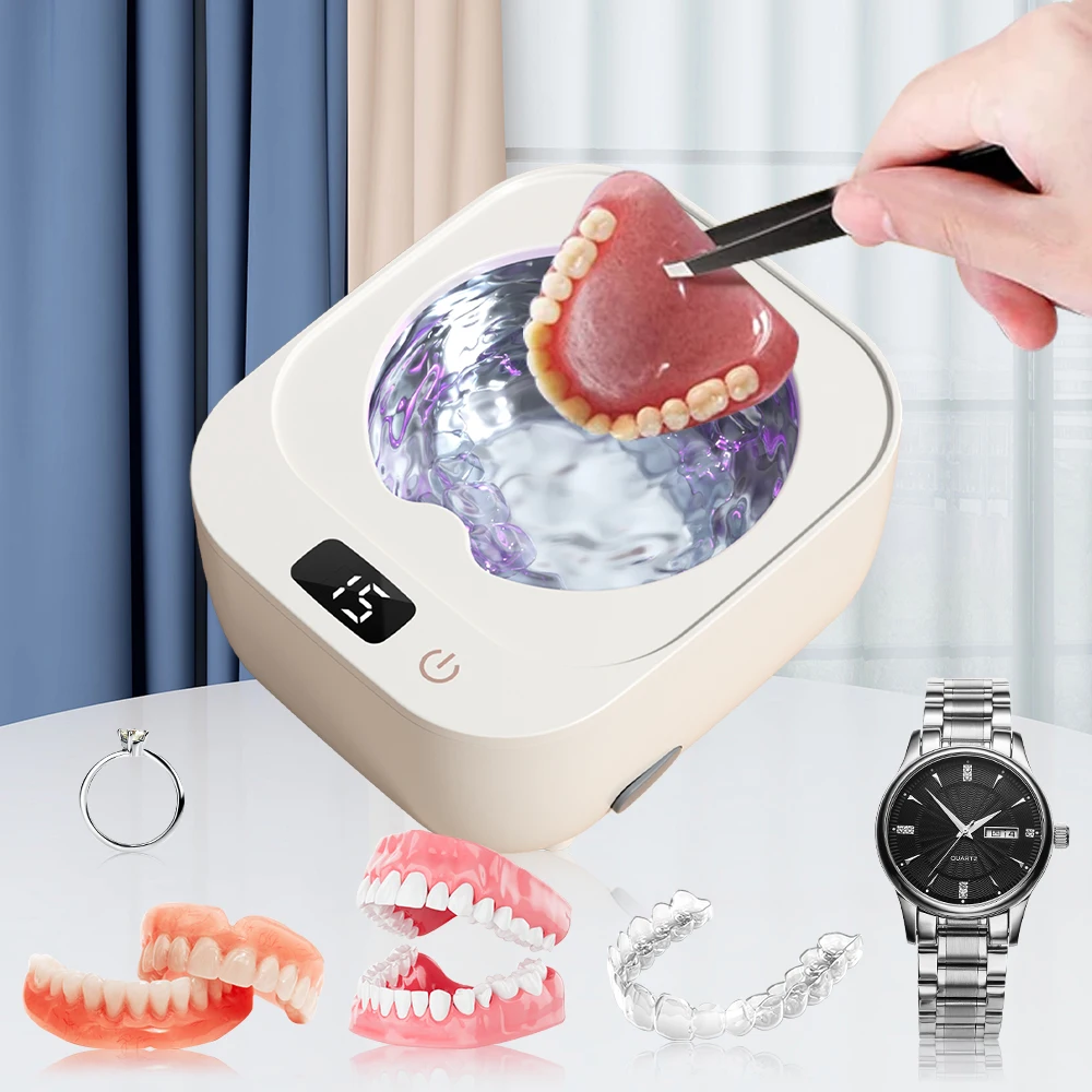 ﻿ Máquina ultrasónica de limpieza de dentaduras postizas para retenedor Dental, limpiador de joyas, máquina de limpieza portátil por ultrasonido, tanque de baño