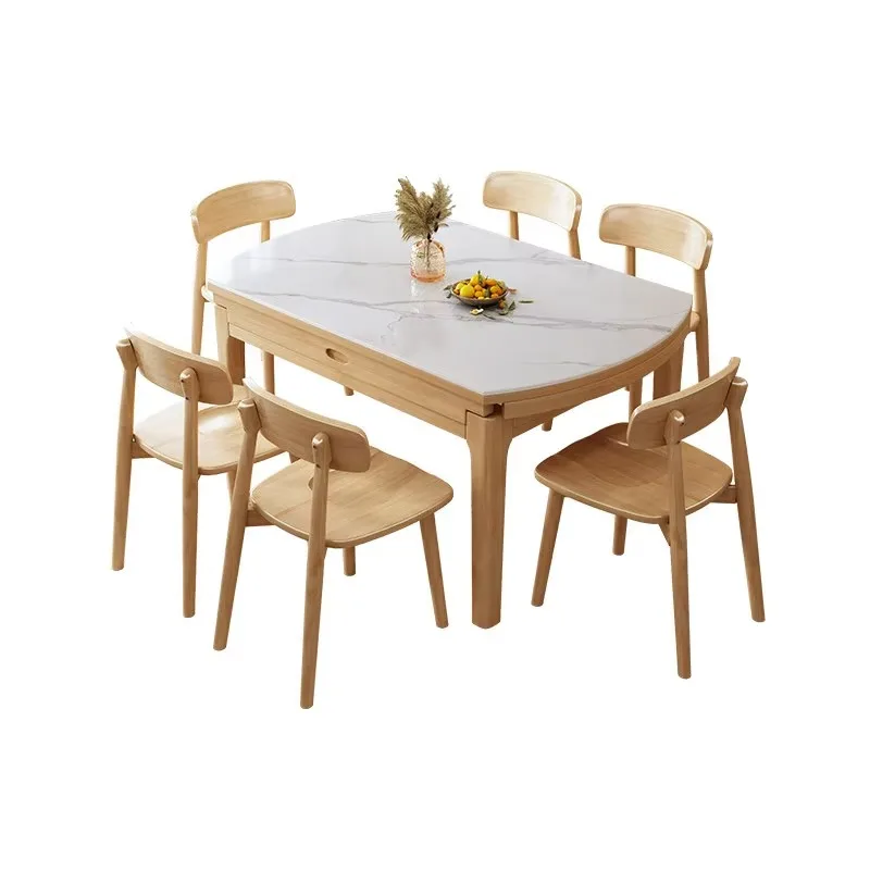 

Modern Extendable Sintered Stone Dining Table Oval Top With Solid Wood Frame Space Saving For Kitchen Dining Room Wholesale