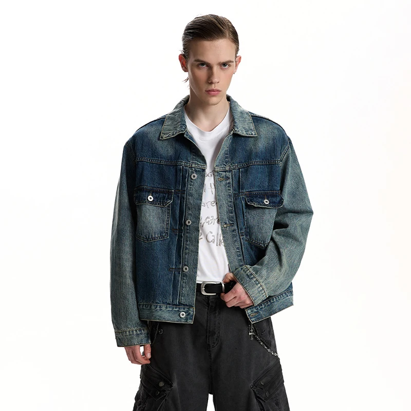 LUZHEN 2026 Spring New Gradient Washed Elegant Temperament Pockets Decorate Denim Jacket Men's Fashion Casual Male Coat JY6196
