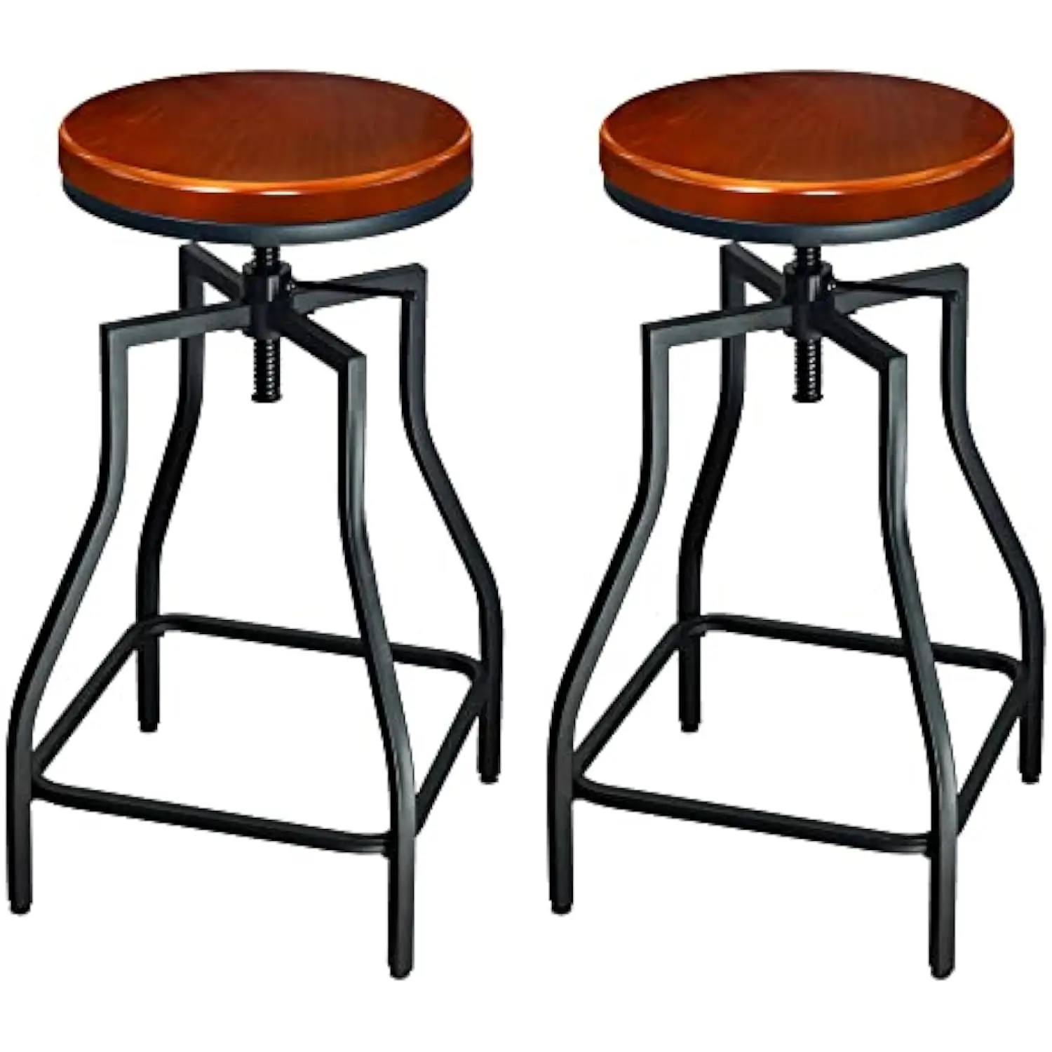 

Adjustable Swivel Metal Kitchen Counter Height Backless Barstool with Wood Veneer Seat, Black, Set of 2