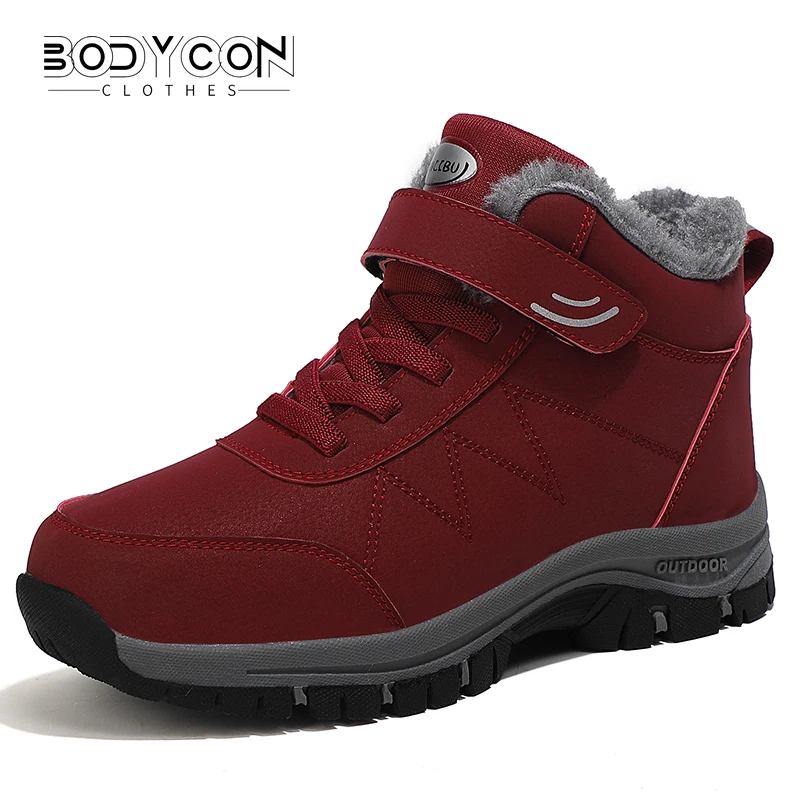 2023 Winter Women Men Boots Plush Leather Waterproof Sneakers Climbing Hunting Shoes Unisex Lace-up Outdoor Warm Hiking Boot Man