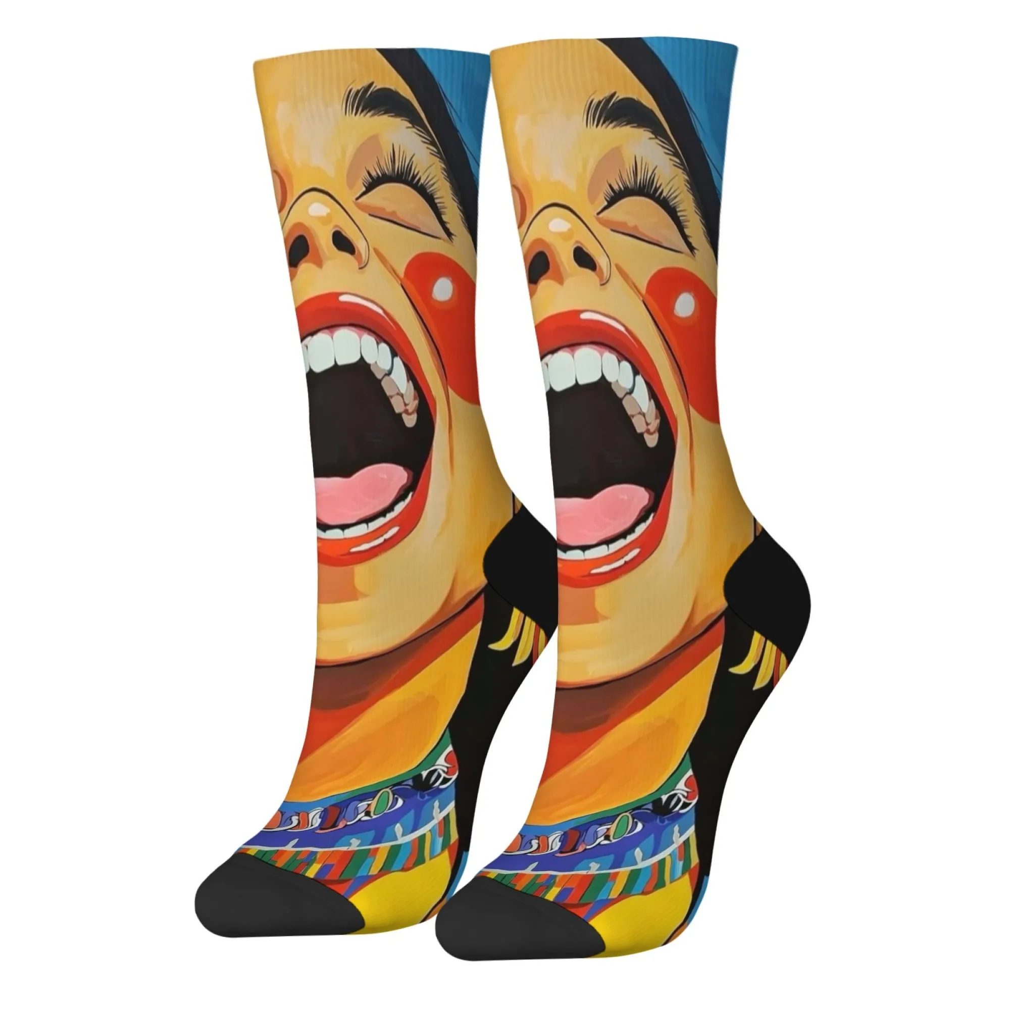 Calcetines coloridos artísticos de moda Unisex, calcetines de tripulación con estampado de persona de boca abierta, estilo callejero Hip Hop Harajuku, regalo divertido novedoso