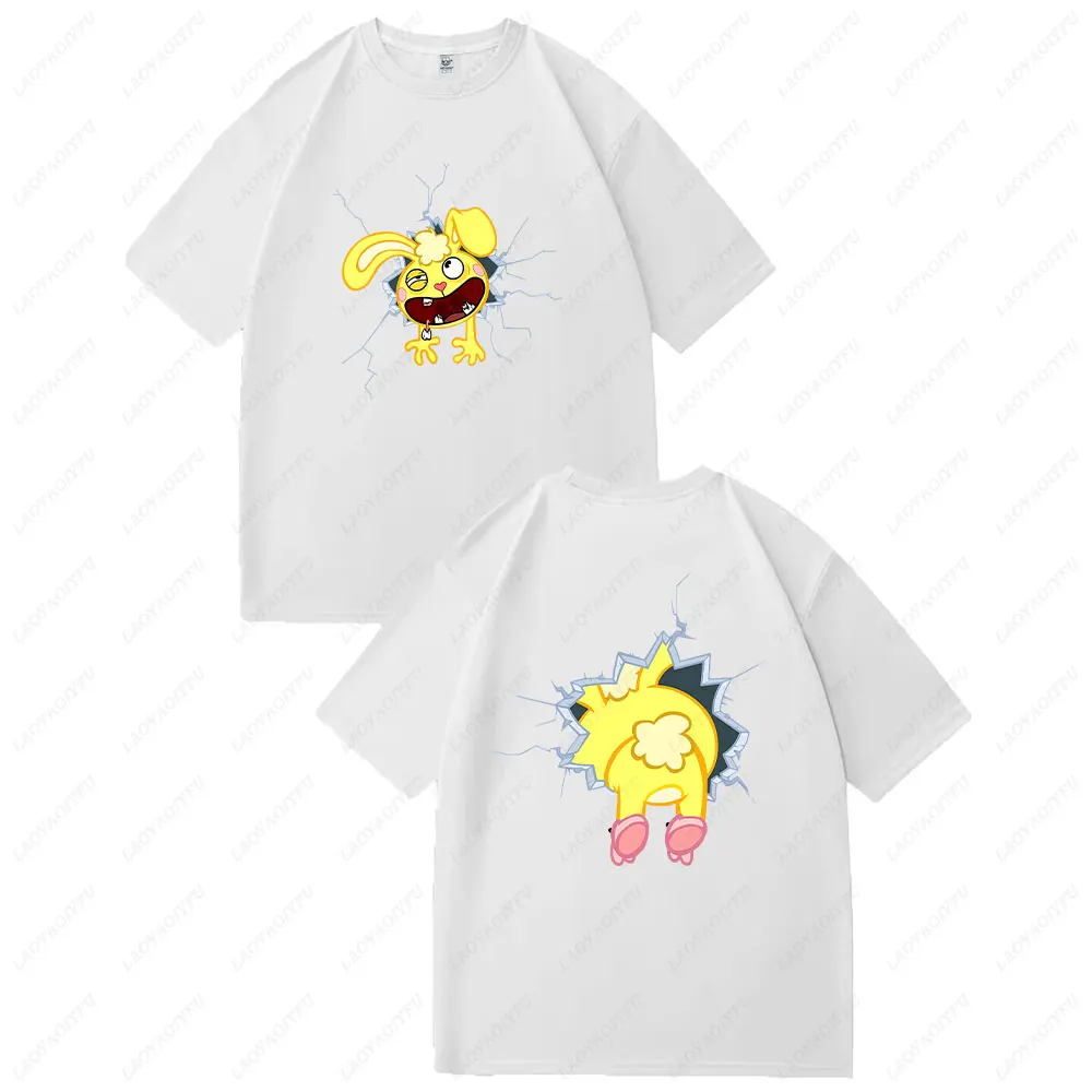 Kawaii Fun Animated Graphic T-shirt Hug Happy Tree Friends Neutral T-shirt Printed Short Sleeve Couple Single Item Men Women Tee